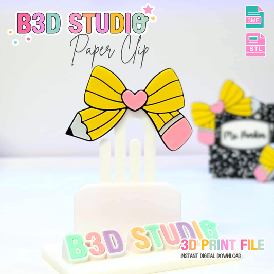 Pencil Bow Jumbo Paper Clip 3D Print File (STL & 3MF Digital Download)