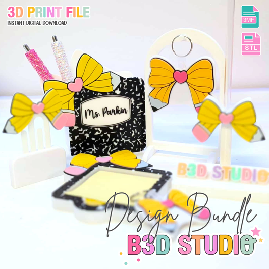 Composition Pencil Bow 3D Print File Bundle: Editable Pen Holder + More (STL & 3MF Digital Download)