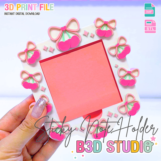Cherry Bow Heart Sticky Note Holder: 3D Print File (STL/3MF Digital Download