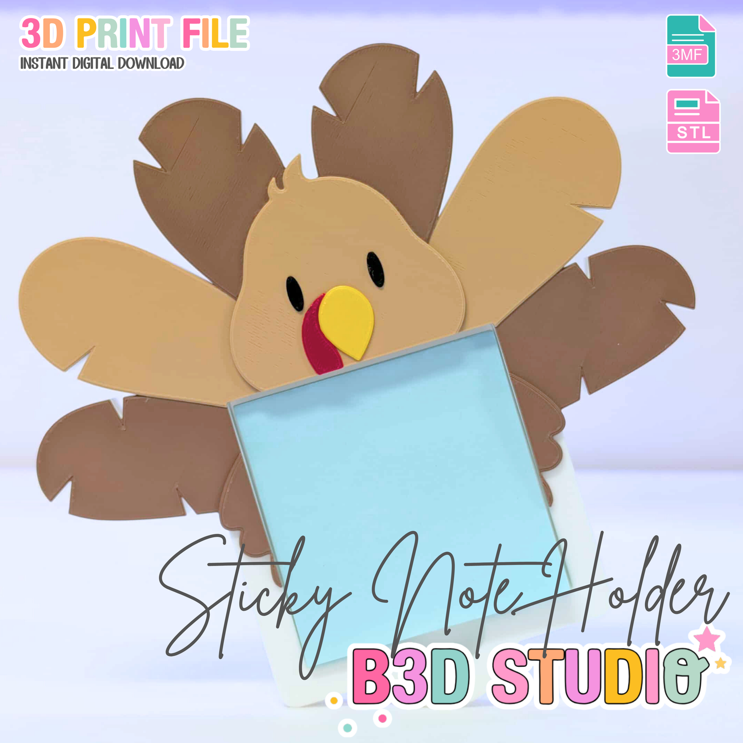 Turkey Sticky Note Holder: 3D Print File (STL/3MF Digital Download)