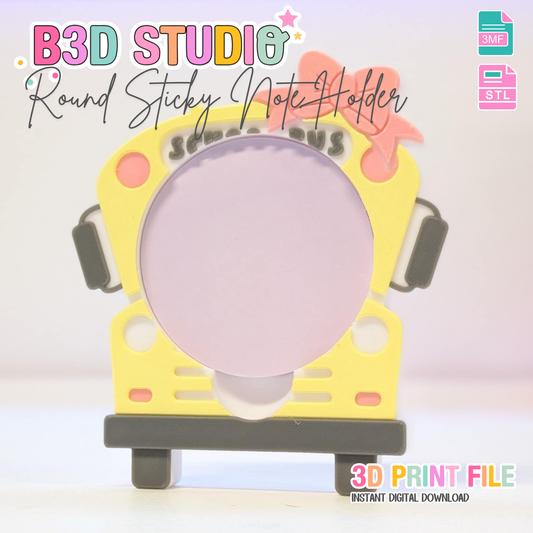Bow School Bus Round Sticky Note Holder - STL & 3MF - Digital Download