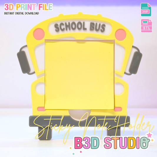 School Bus Sticky Note Holder - STL & 3MF - Digital Download