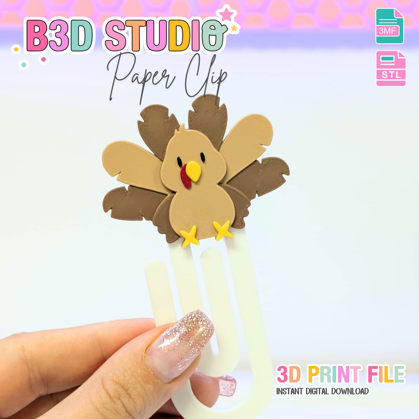 Turkey Paper Clip 3D Print File (STL & 3MF Digital Download)
