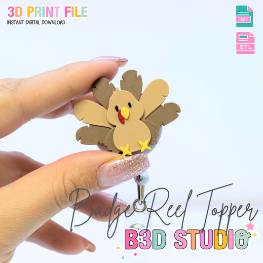 Flat Back Turkey Badge Reel Topper 3D Print File (STL & 3MF Digital Download)
