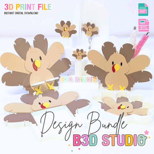 Turkey 3D Print File Bundle: Pen Holder, Phone Holder + More (STL & 3MF Digital Download)