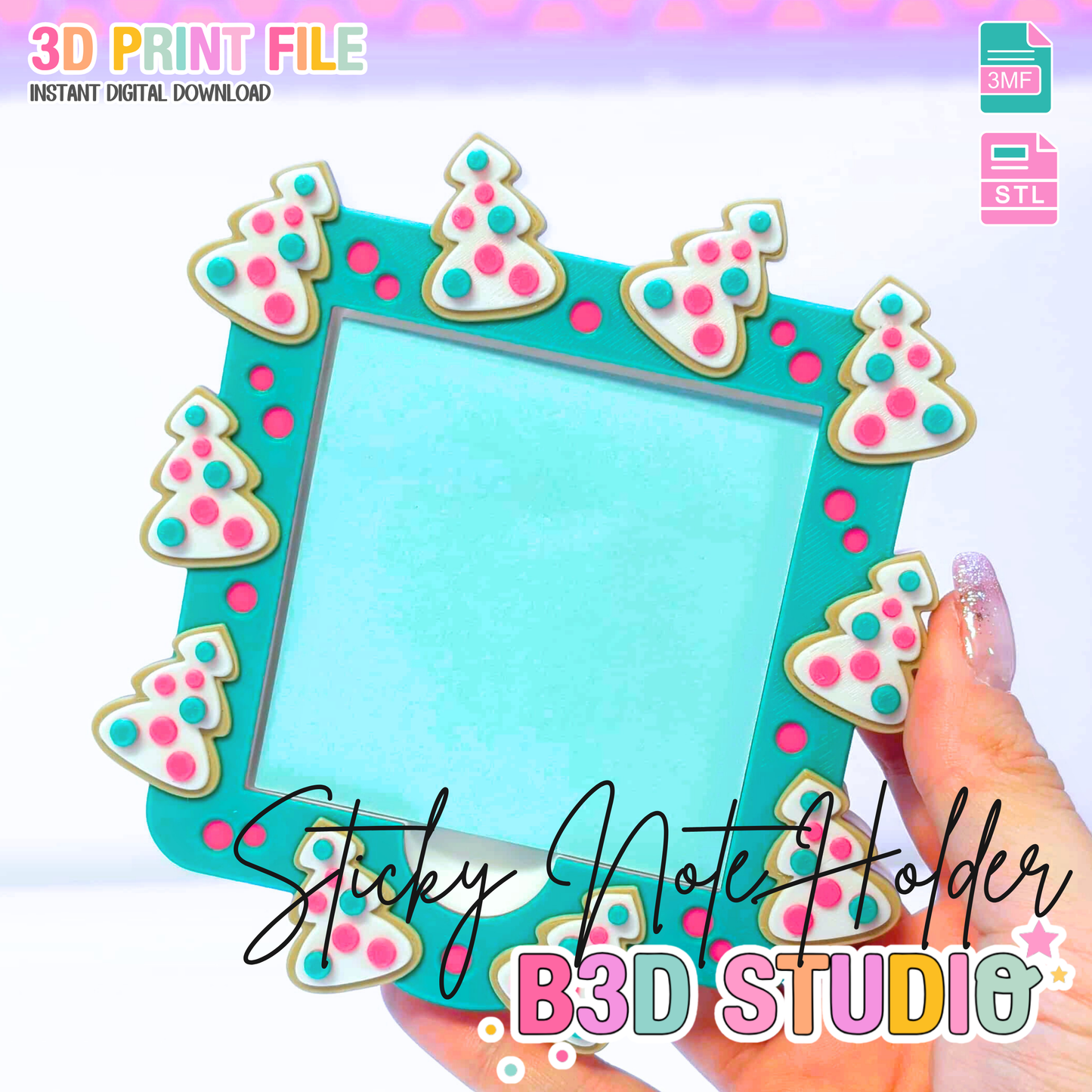 Christmas Cookie Sticky Note Holder: 3D Print File (STL/3MF Digital Download)