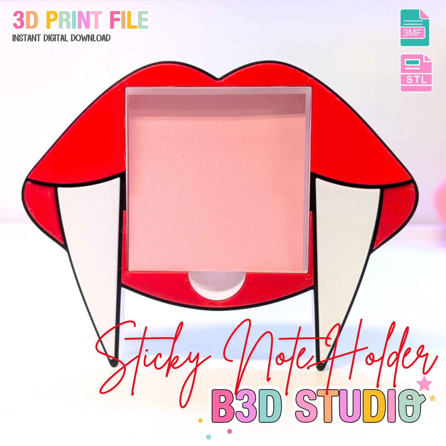 Vampire Lips Sticky Note Holder - STL & 3MF - Digital Download