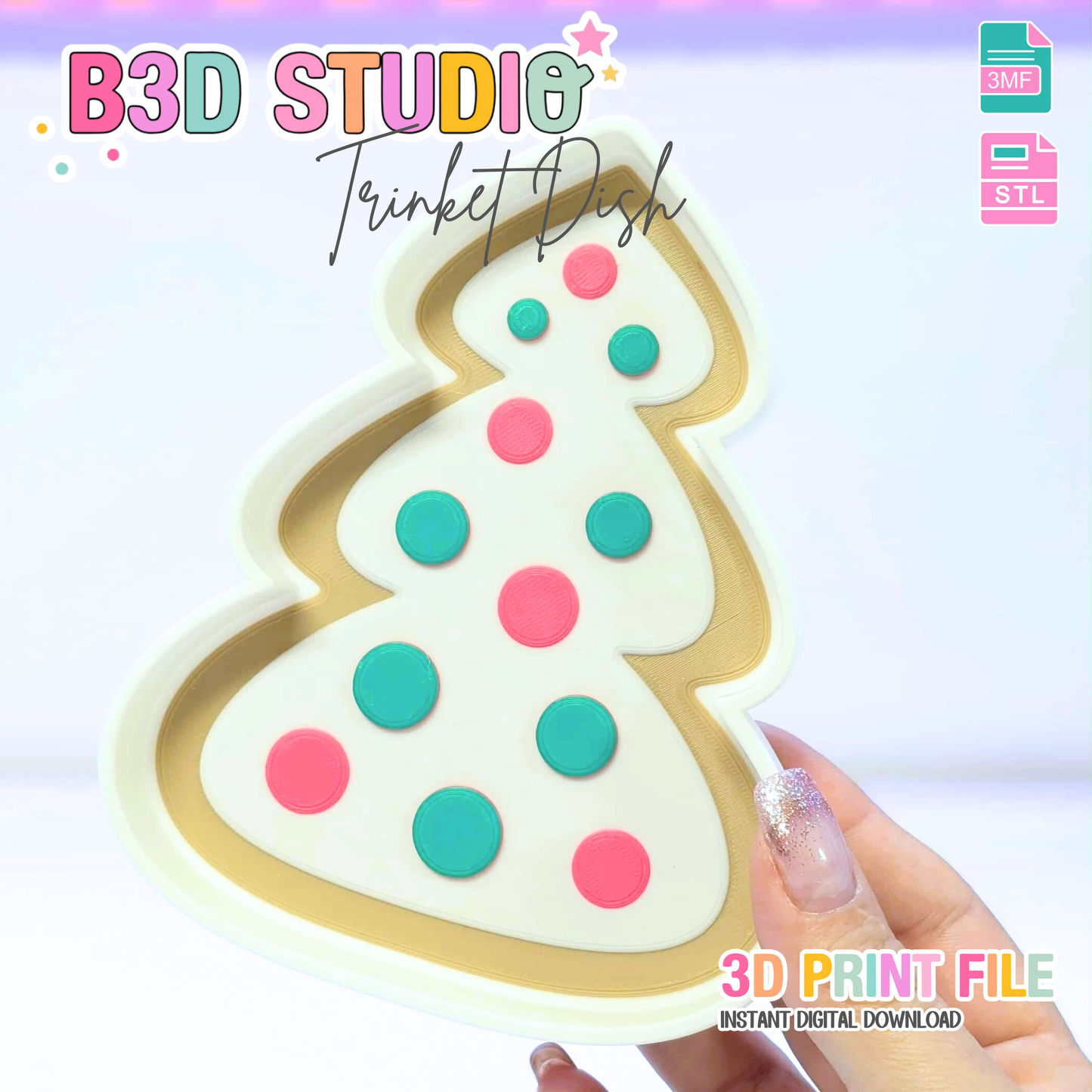 Christmas Cookie Trinket Dish STL & 3MF File – 3D Print File – Holiday Desk Organization – Digital Download