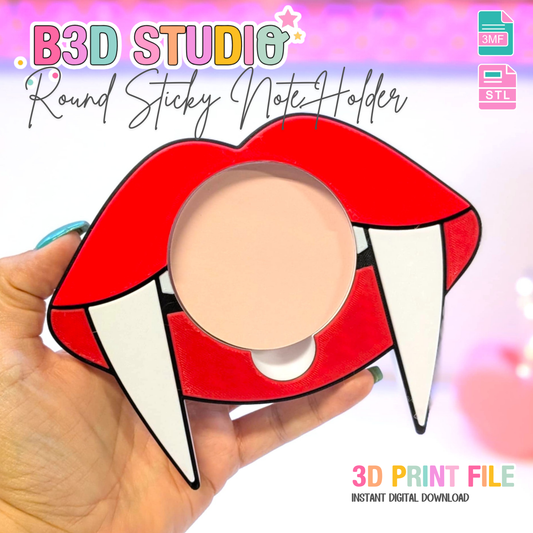 Vampire Lips Round Sticky Note Holder - STL & 3MF - Digital Download