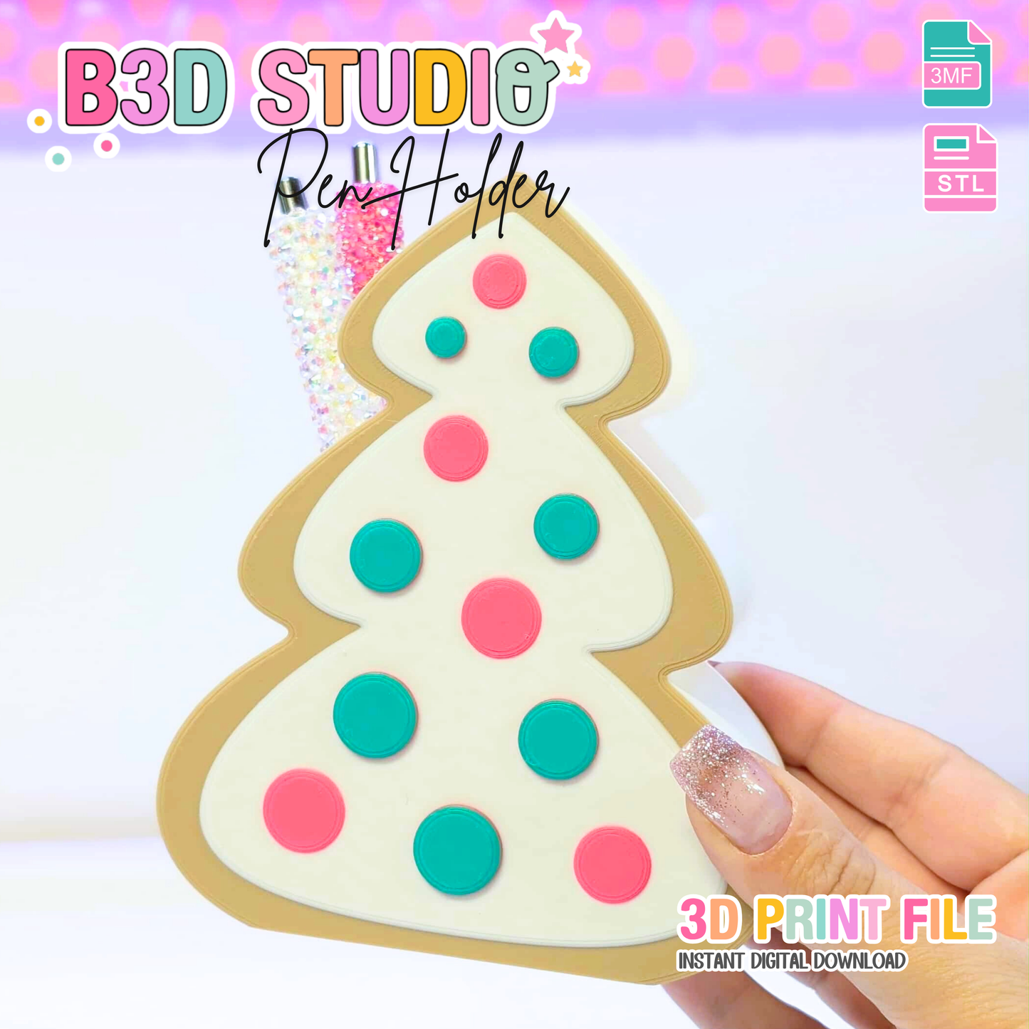 Christmas Cookie Tree Pen Holder: 3D Print STL & 3MF File (Digital Download)