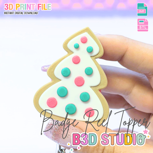 Christmas Cookie Tree Badge Reel Topper Flat Back 3D Print File (STL & 3MF Digital Download)
