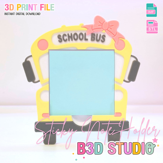 Bow School Bus Sticky Note Holder - STL & 3MF - Digital Download