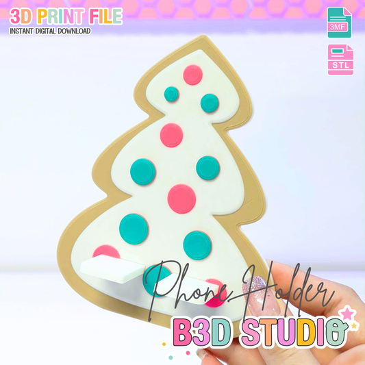 Christmas Cookie Tree Phone Holder 3D Print File: Holiday Desk Decor (STL/3MF Digital Download)