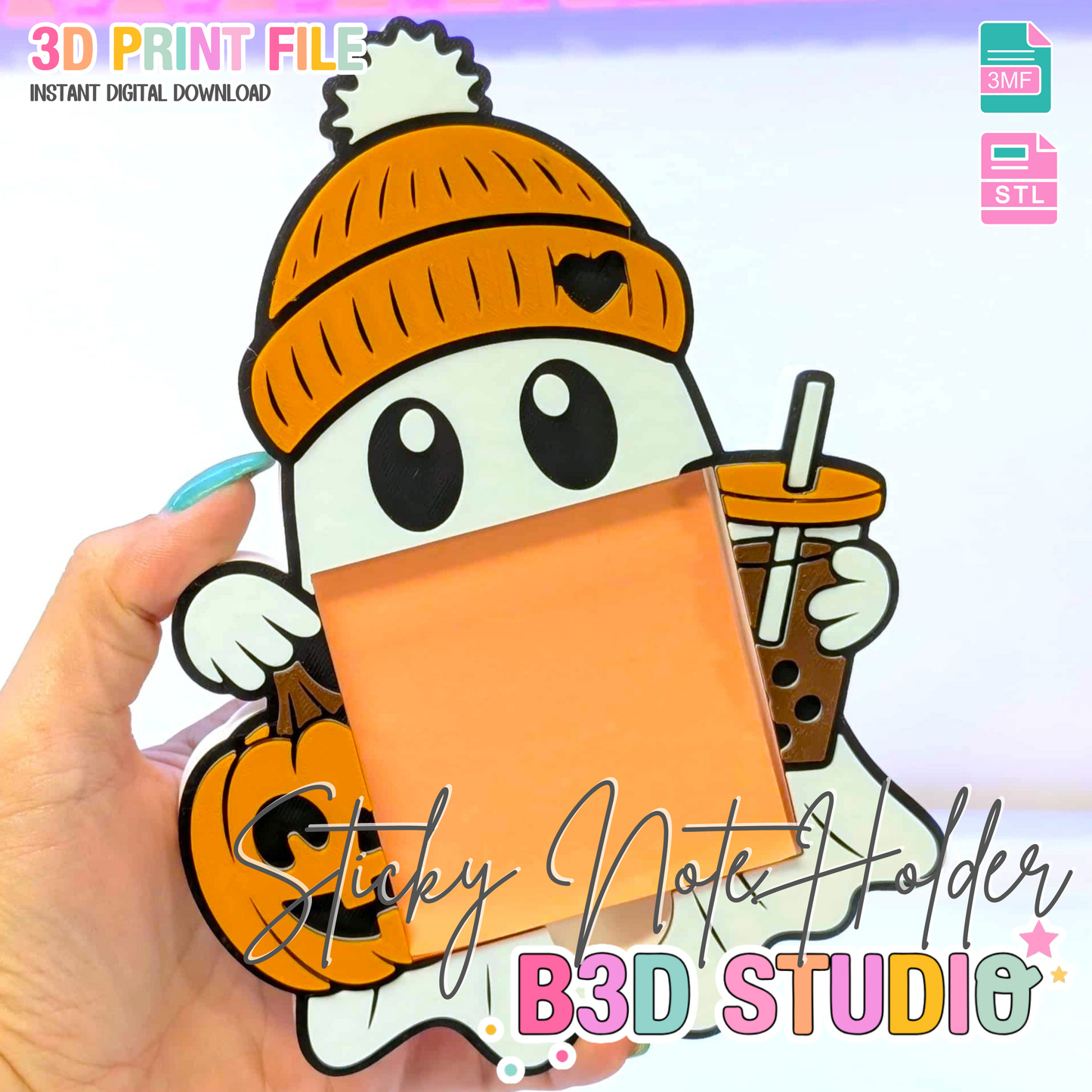 Fall Ghost Sticky Note Holder - STL & 3MF - Digital Download
