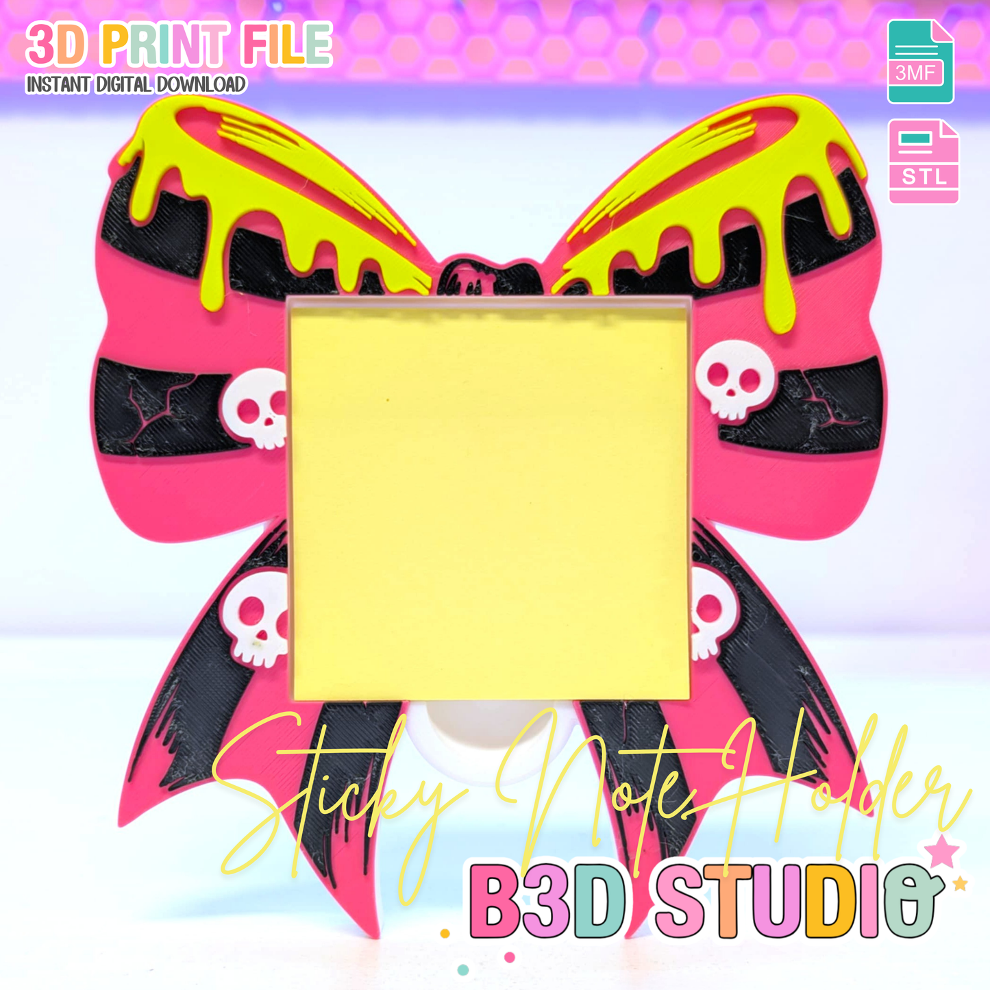 Spooky Bow Sticky Note Holder - STL & 3MF - Digital Download