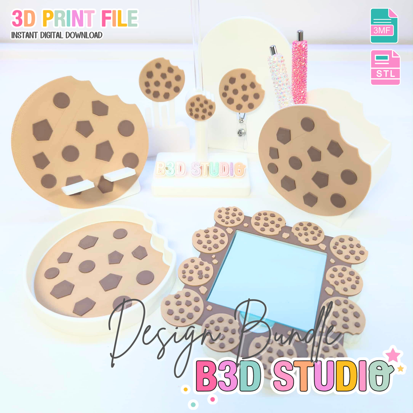 Cookie 3D Print File Bundle: Desk Organizer (STL & 3MF Digital Download)