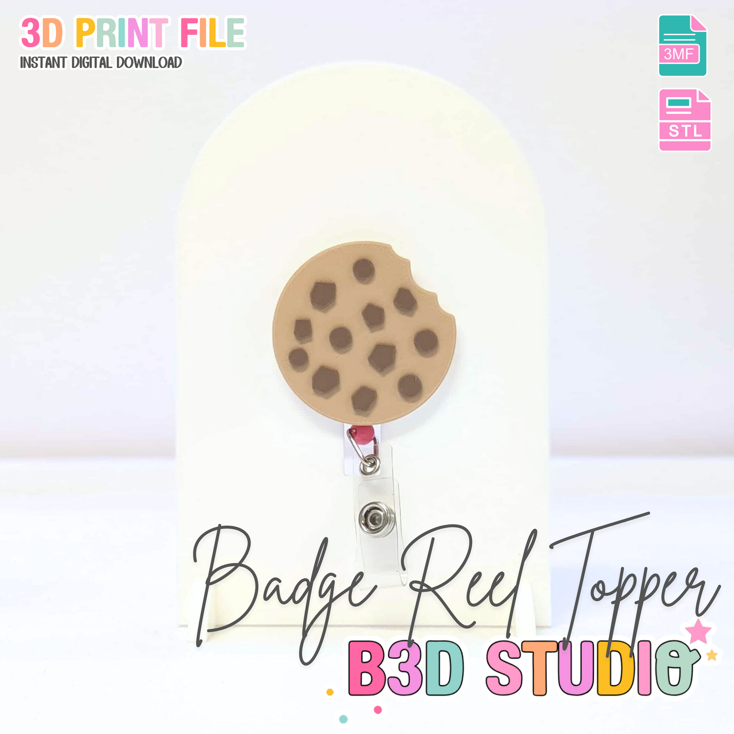 Cookie Badge Reel Topper Flat Back 3D Print File (STL & 3MF Digital Download)