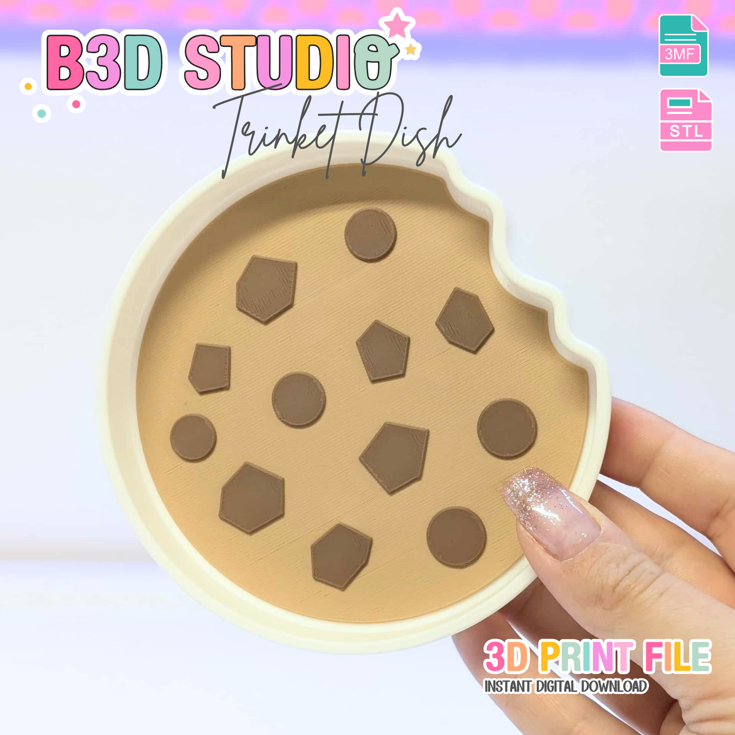 Cookie Trinket Dish STL File – 3D Print Desk Organizer (Digital Download)