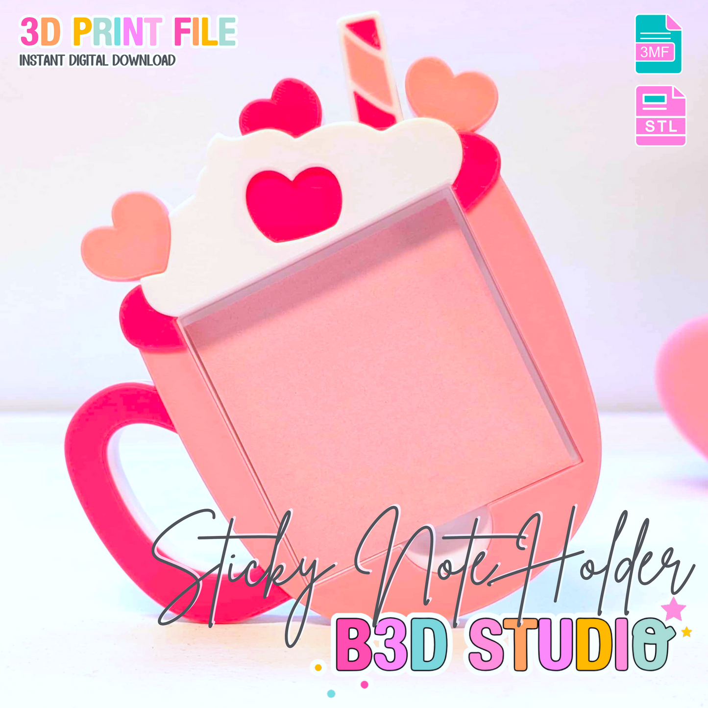 Cute Coffee Sticky Note Holder - STL & 3MF - Digital Download