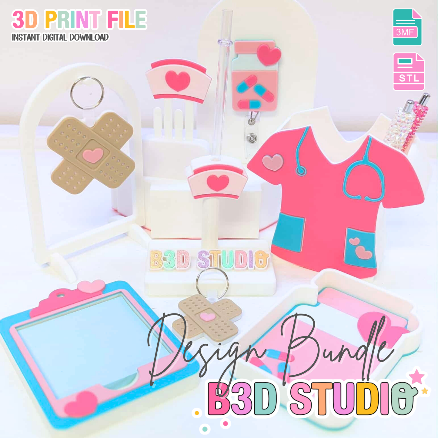 Health Care Worker 3D Print File Mega Bundle: Pen Holder, Trinket Dish, More (STL & 3MF Digital Download)