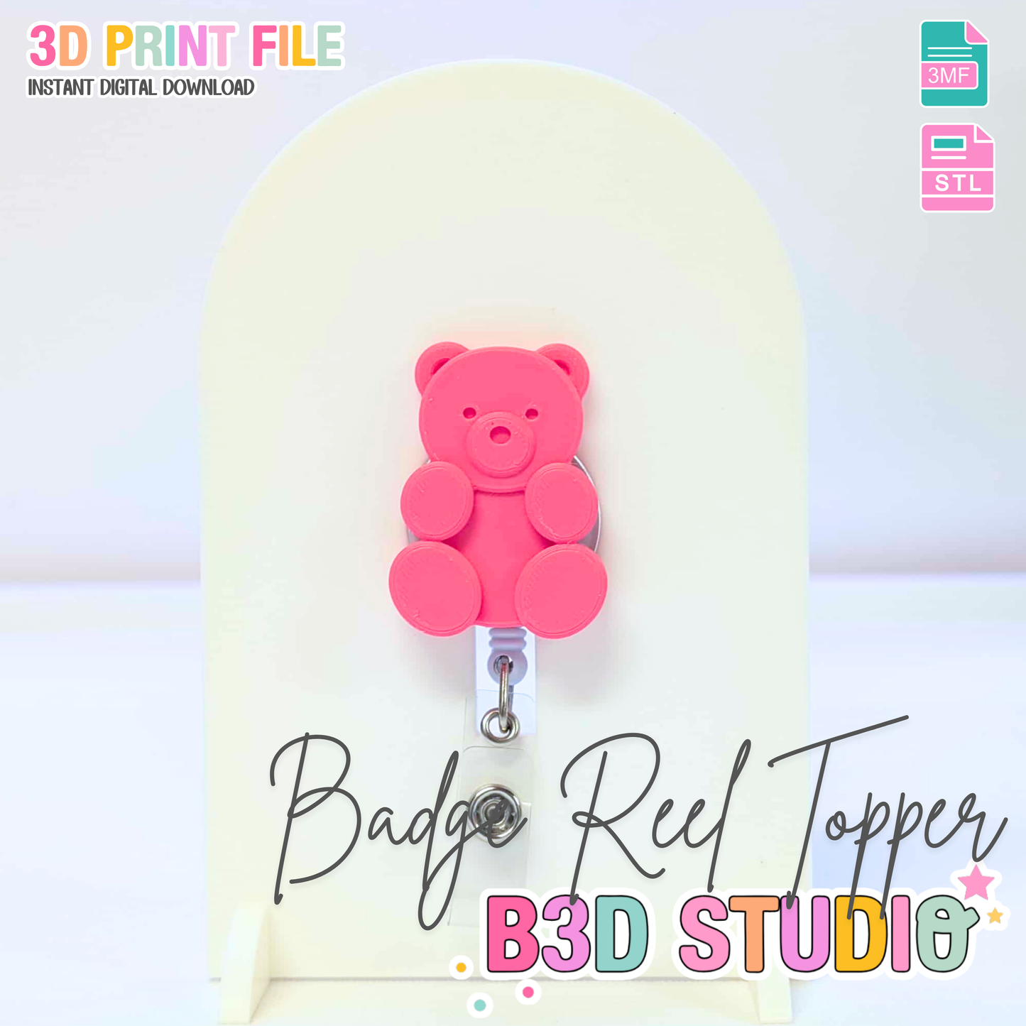 Gummy Bear Badge Reel Topper Flat Back 3D Print File (STL & 3MF Digital Download)