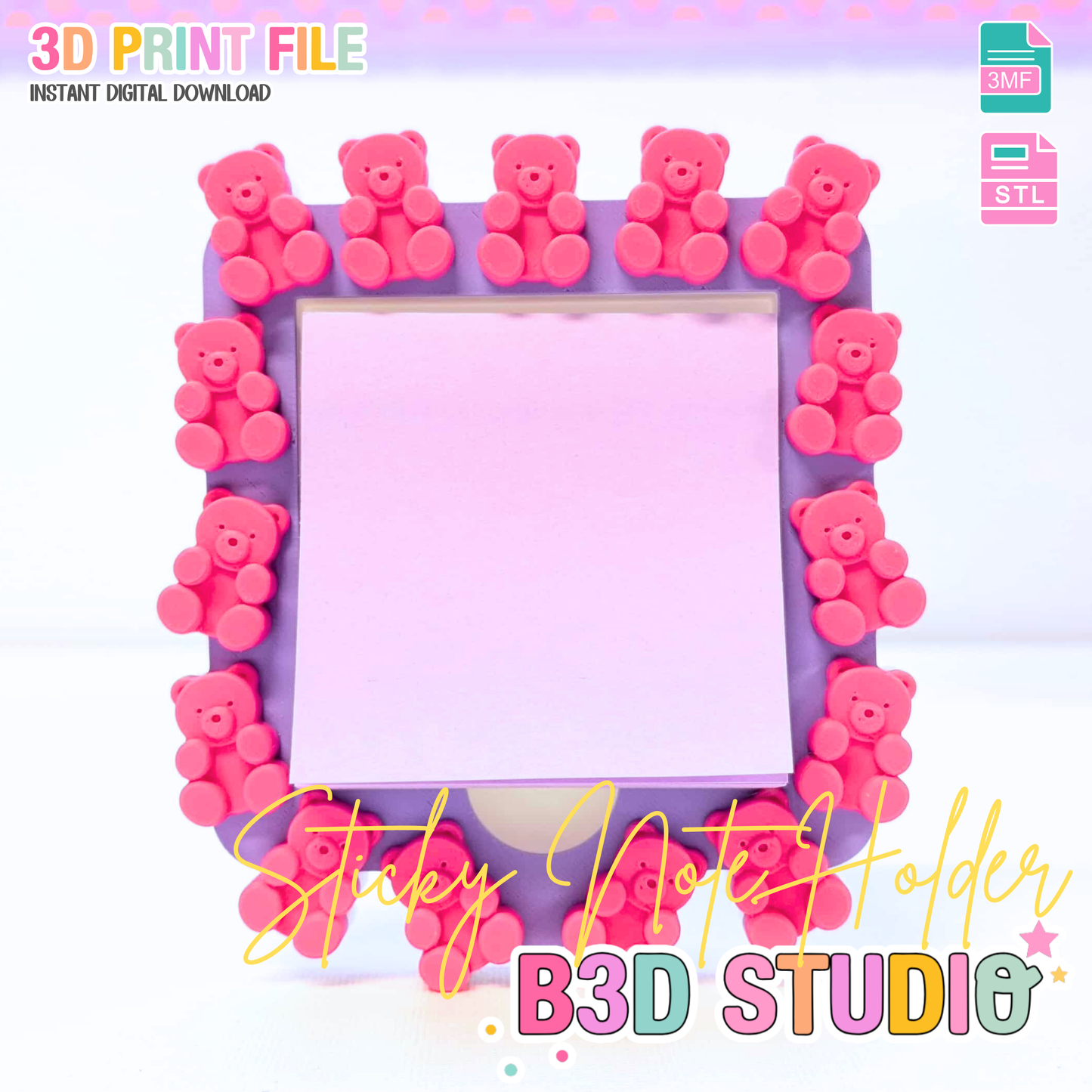 Gummy Bears Sticky Note Holder: Desk Organizer 3D Print File (STL & 3MF)