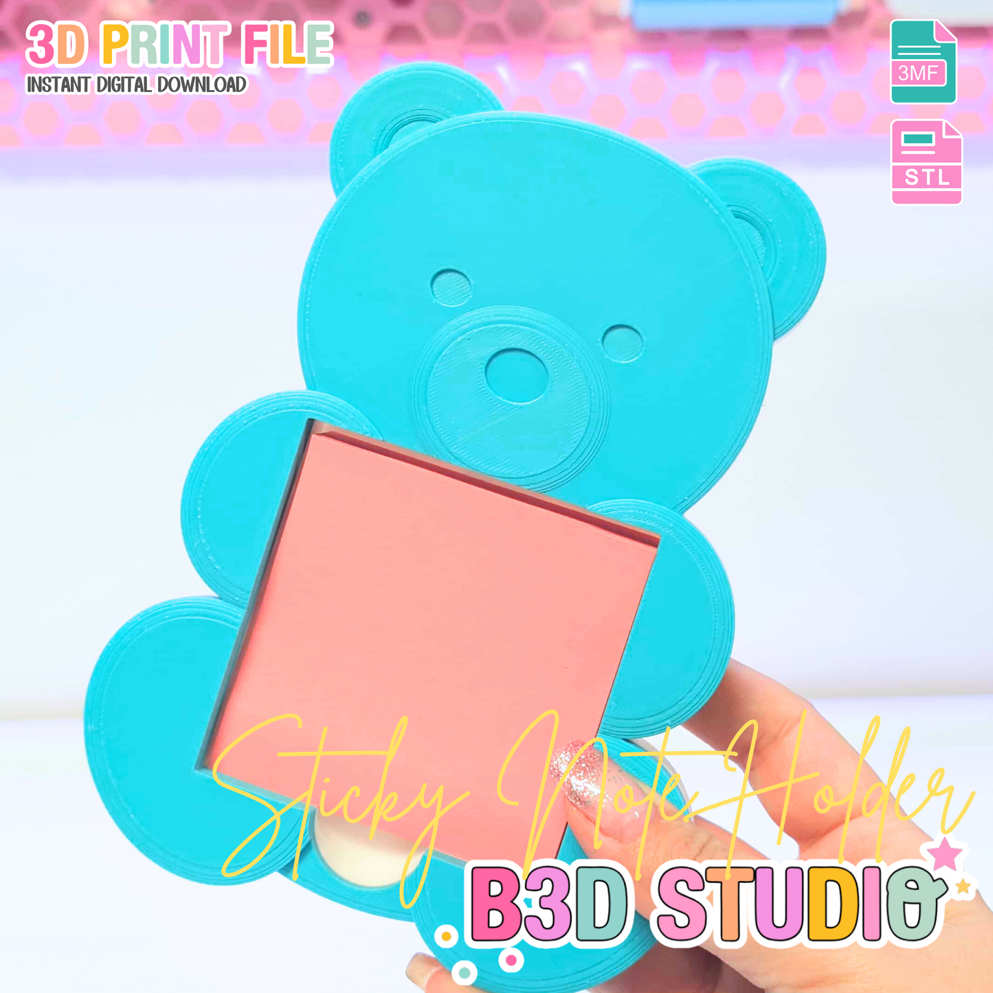 Jumbo Gummy Bear Sticky Note Holder: Desk Organizer 3D Print File (STL & 3MF)