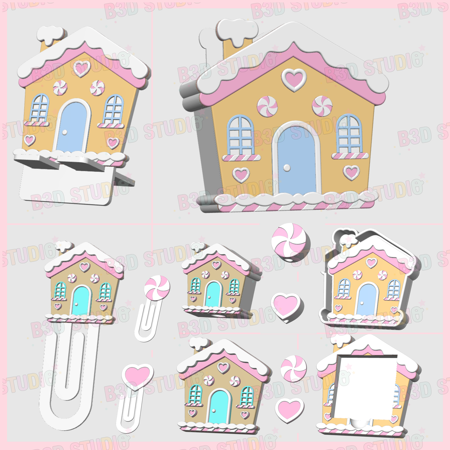 Mega Gingerbread House 3D Print File Bundle: Pen Holder, Trinket Dish, More (STL & 3MF Digital Download)