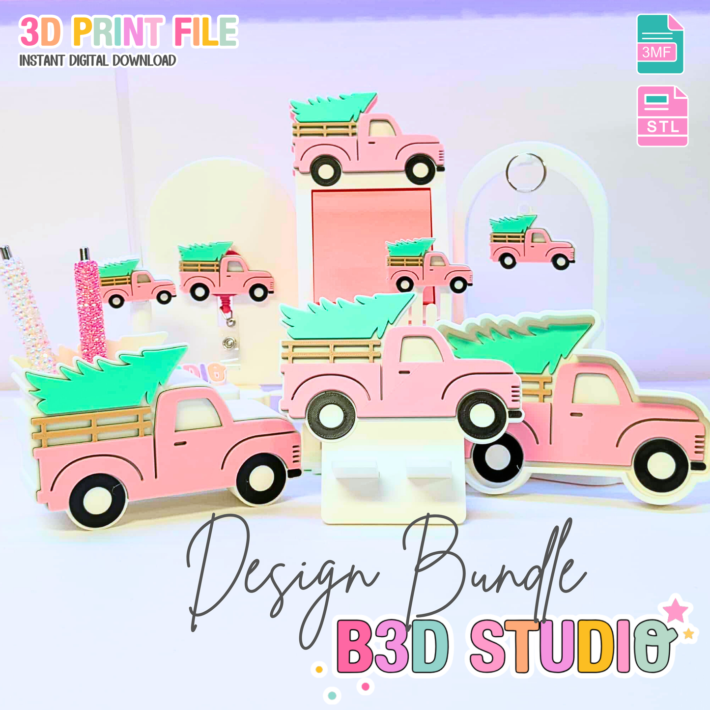Farm Truck 3D Print File Design Bundle: Desk Gift Set (STL & 3MF Digital Download)
