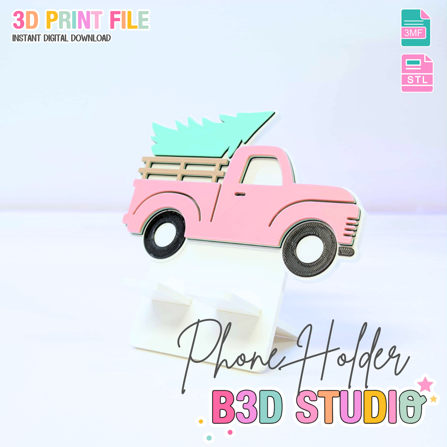 Farm Truck Phone Holder 3D Print File: Fun Desk Decor (STL/3MF Digital Download)