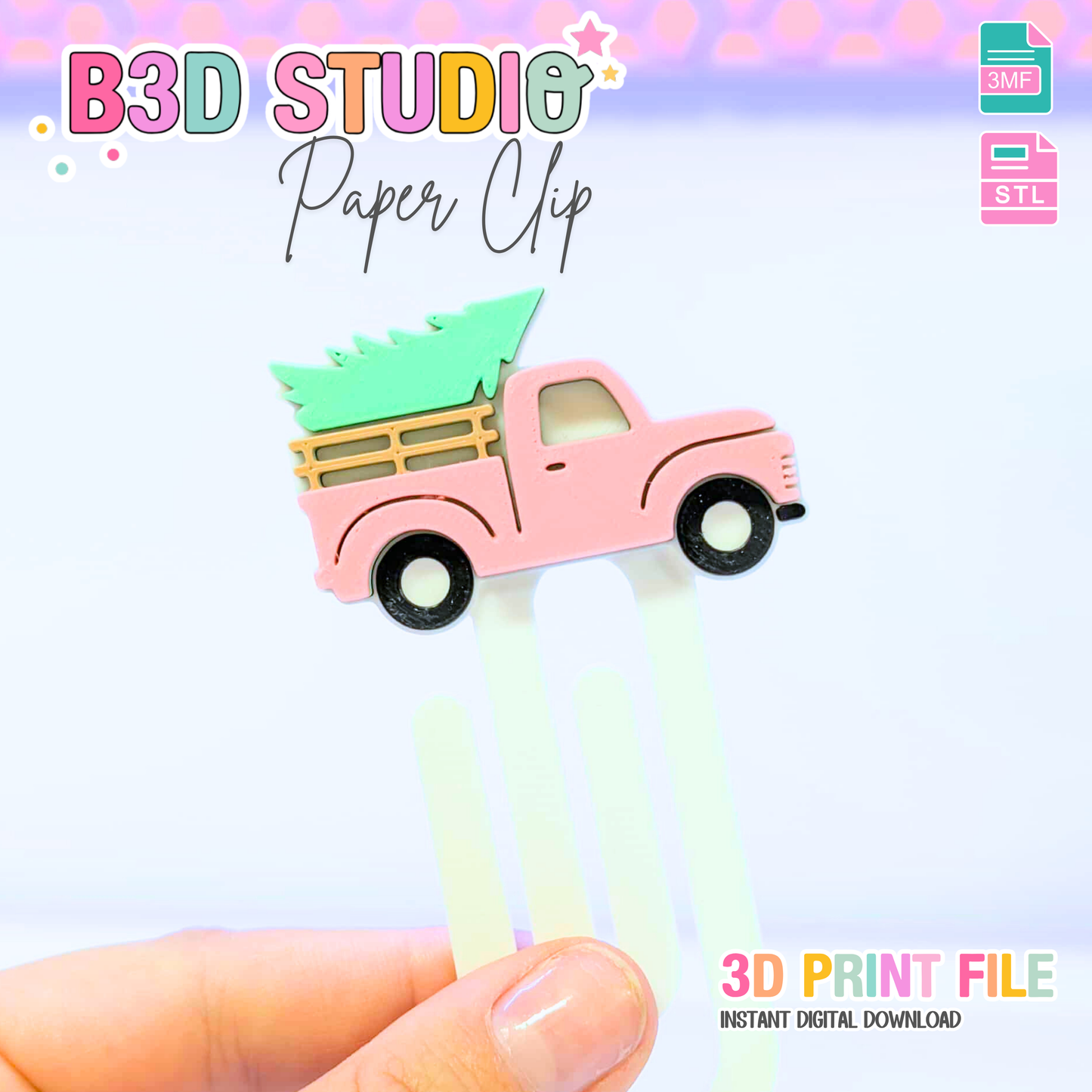 Farm Truck Paper Clip 3D Print File (STL & 3MF Digital Download)