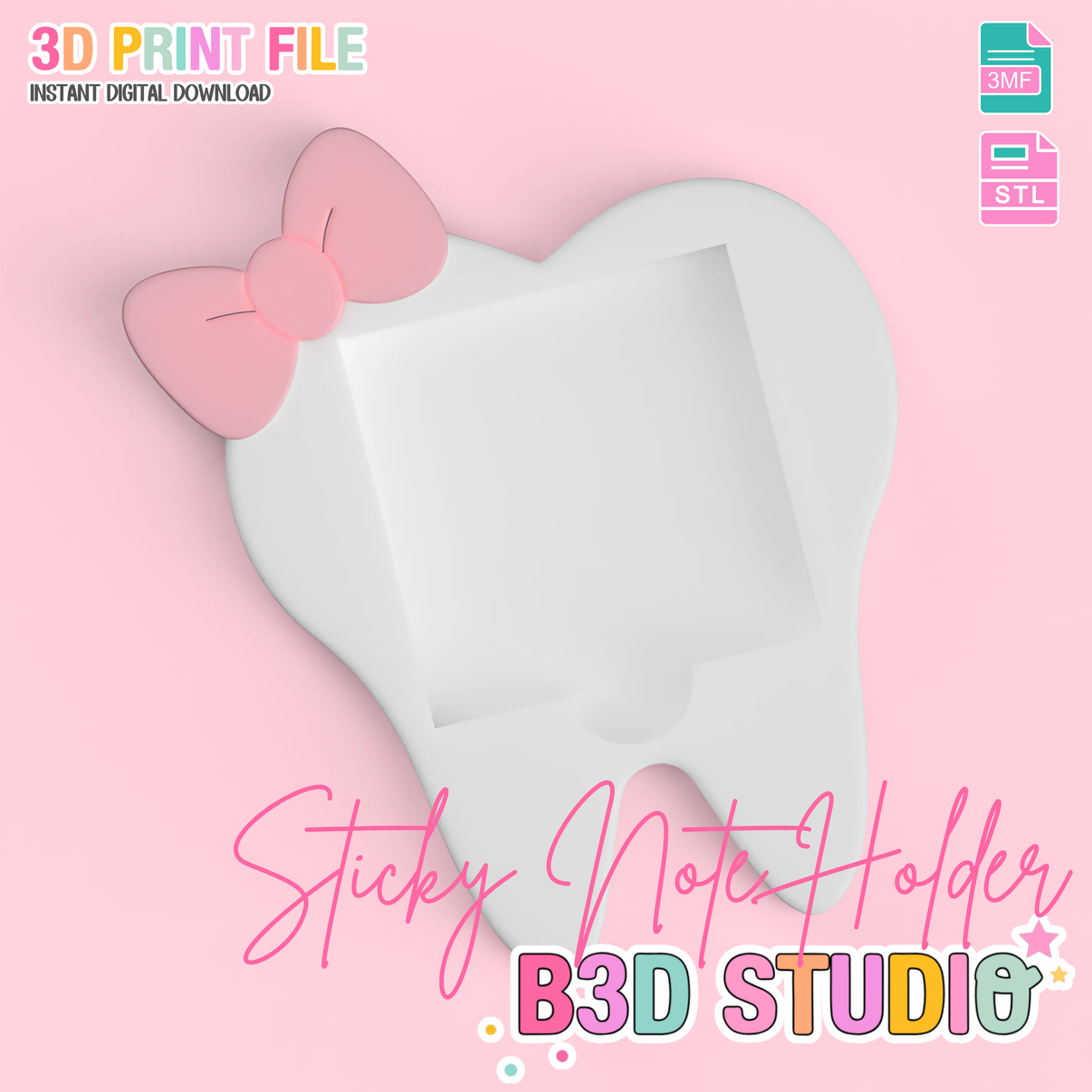 Bow Tooth Sticky Note Holder: Desk Organizer 3D Print File (STL & 3MF ...