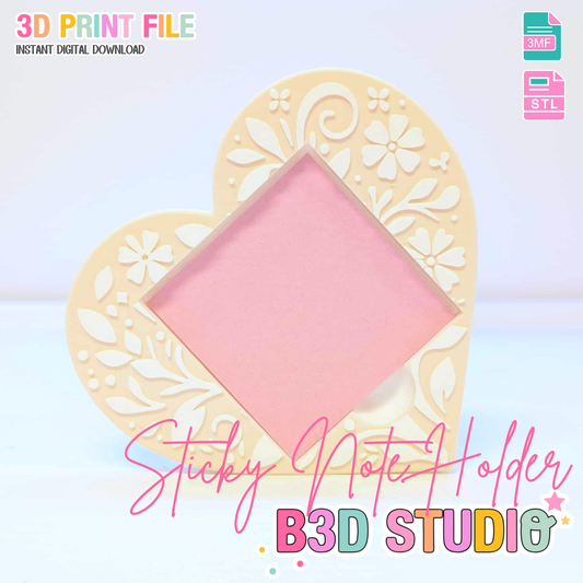 Heart Motif Sticky Note Holder: 3D Print File (STL 3MF Digital Download)