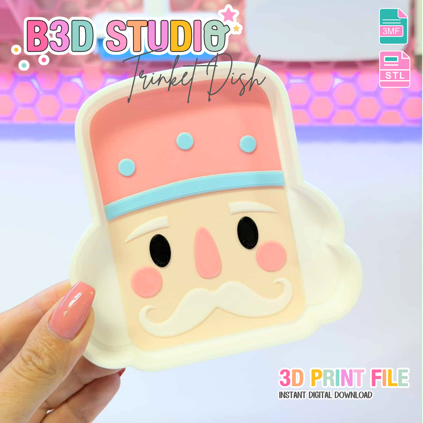 Nutcracker Trinket Dish STL & 3MF File – 3D Print File – Cute Desk Organization – Digital Download