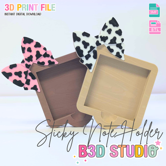Cow Print Bow Wood Sticky Note Holder: 3D Print File (STL/3MF Digital Download)