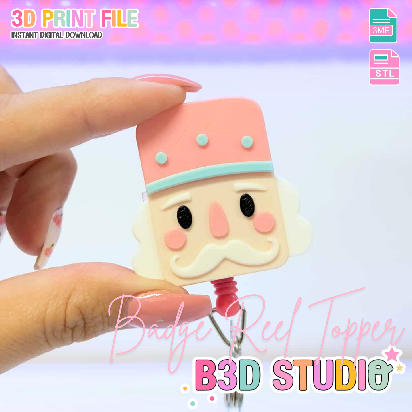 Nutcracker Badge Reel Topper 3D Print File (STL & 3MF Digital Download)