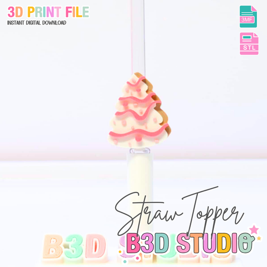 Christmas Tree Cake Straw Topper 3D Print File (STL & 3MF) 8mm + 10mm Sizes