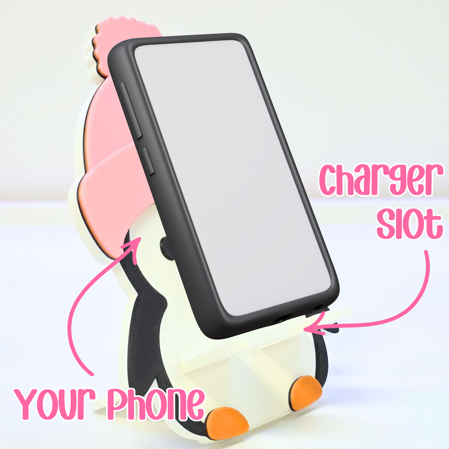 Cute Penguin Phone Holder 3D Print File: Fun Desk Decor (STL/3MF Digital Download)
