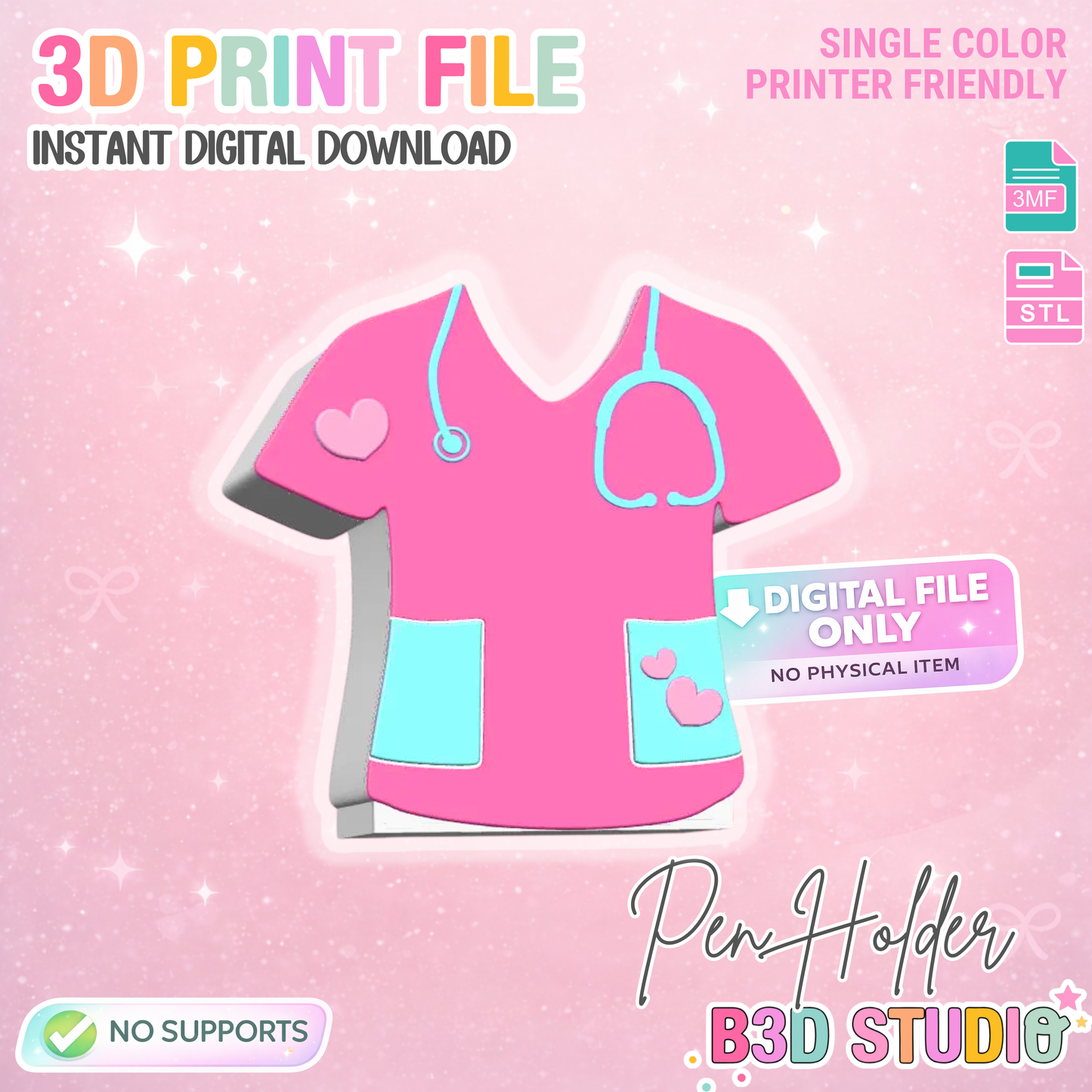 Scrub Top Pen Holder 3D Printable: Desk Decor (STL + 3MF File)