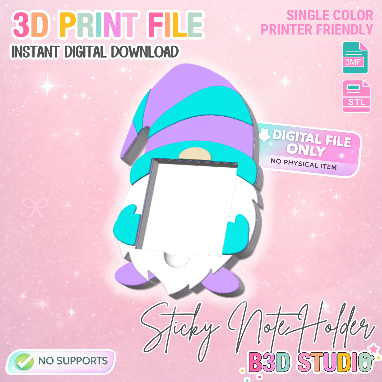 Gnome Sticky Note Holder - STL & 3MF - Digital Download