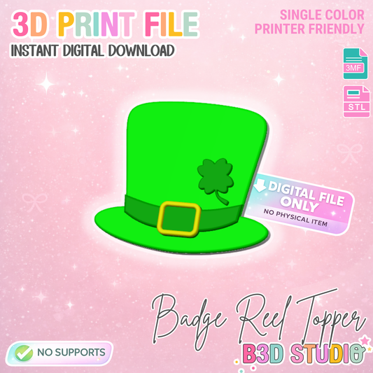 Lucky Hat Badge Reel Topper Flat Back 3D Print File (STL & 3MF Digital Download)