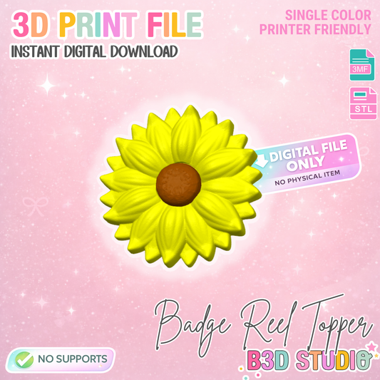 Sunflower Badge Reel Topper Detailed Sculpted 3D Print File (STL & 3MF Digital Download)