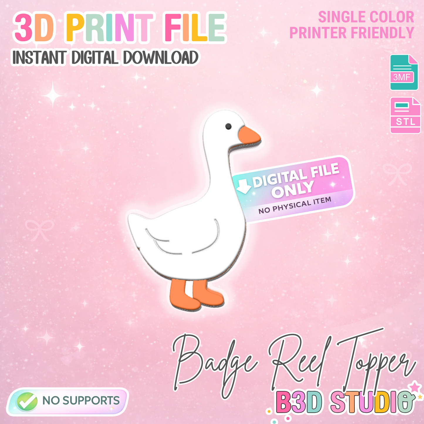 Goose Badge Reel Topper 3D Print File (STL & 3MF Digital Download)