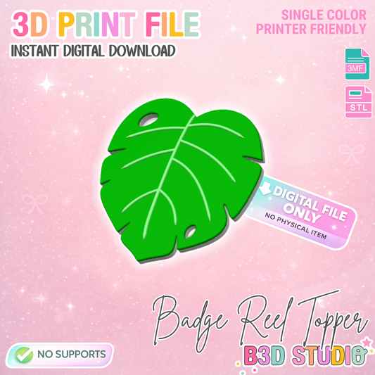 Monstera Leaf Badge Reel Topper Flat Back 3D Print File (STL & 3MF Digital Download)