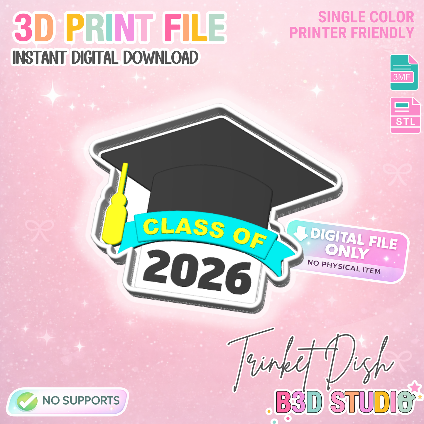 Graduation Trinket Dish 3D Print File – STL/3MF Desk Organization (Digital Download)