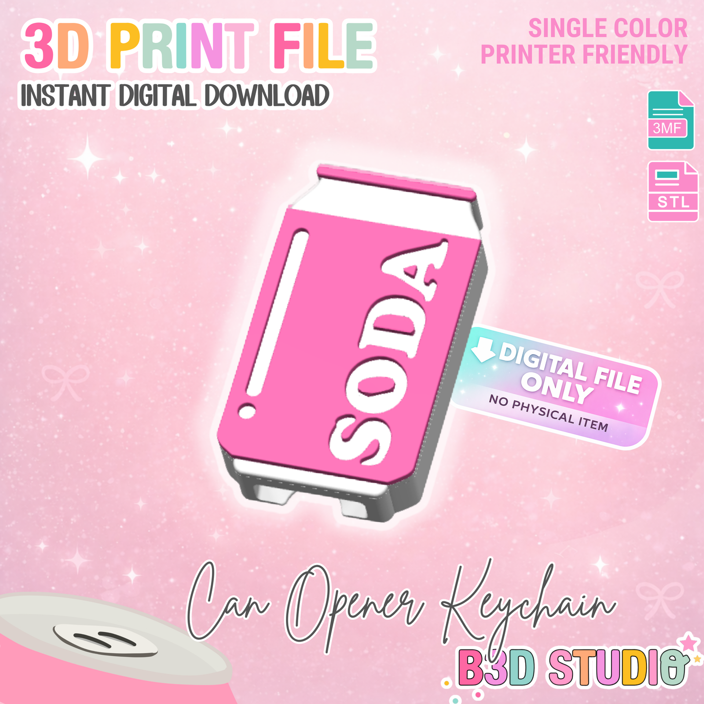 Soda Can Opener Keychain 3D Print File (STL + 3MF Digital Download)