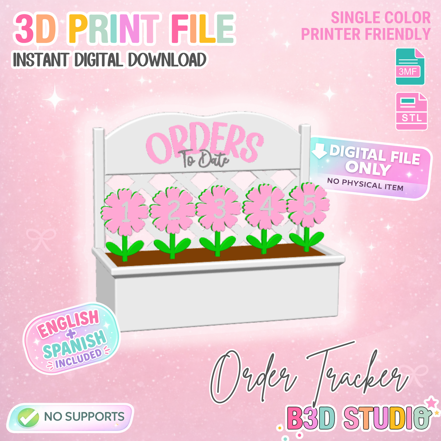 Floral Sales Order Tracker Stand – English & Spanish – 3D Print File STL 3MF Digital Download