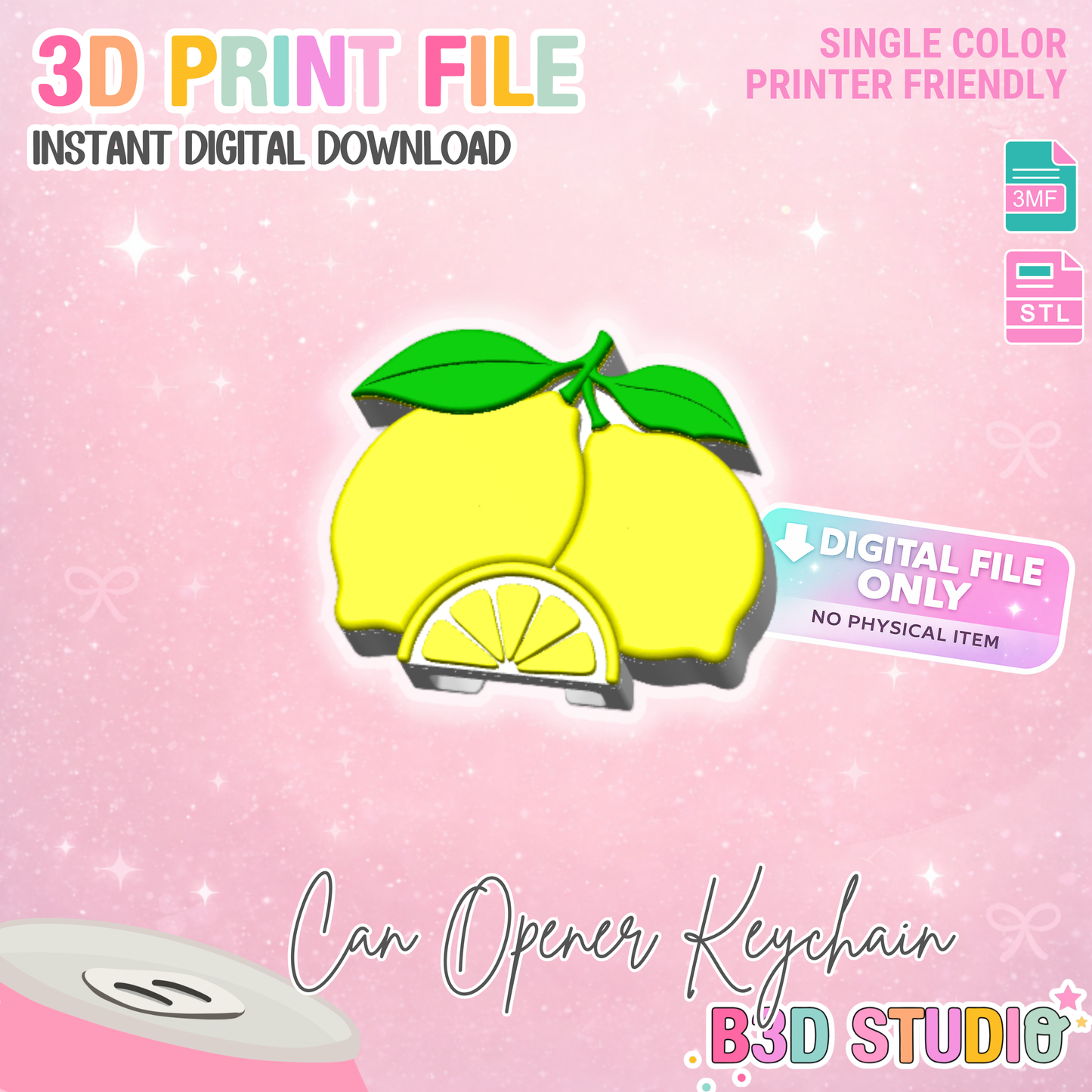 Lemons Can Opener Keychain 3D Print File (STL + 3MF Digital Download)