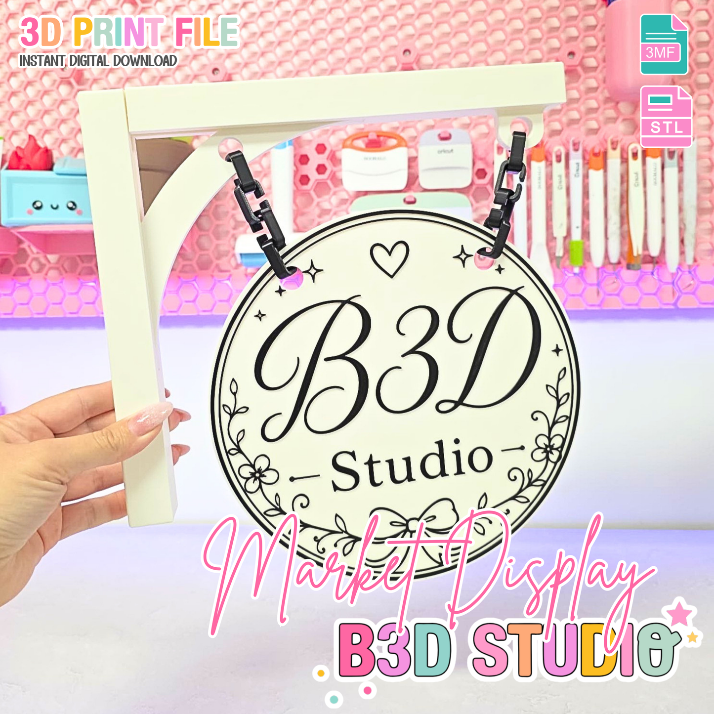 Circle Vendor Sign, Modular Market Booth Sign STL & 3MF 3D Print File (Digital Download)
