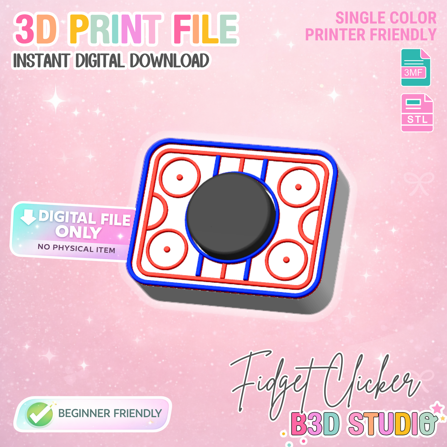 Hockey Rink Fidget Clicker STL & 3MF 3D Print File + Bonus Charms (Digital Download)